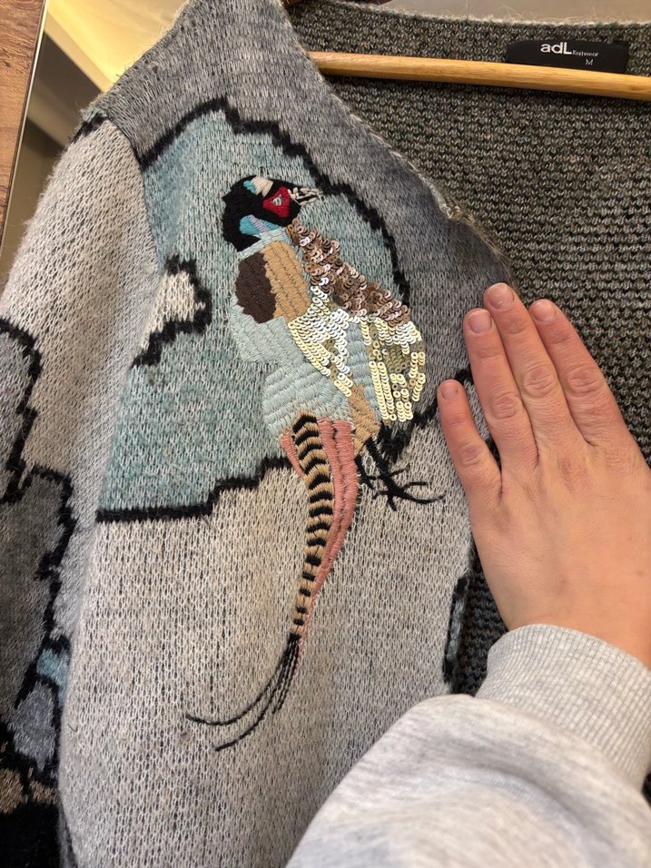 ADL Nakışlı Bohem Gri Uzun Örgü Hırka - Görsel 3