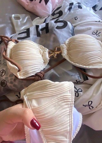 s Beden Bej Piliseli Mini İpli Bikini