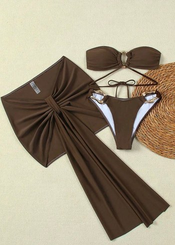 s Beden Kahverengi Mini Bikini Takım