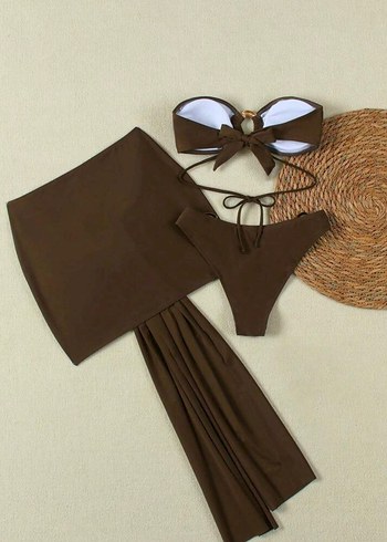 s Beden kahverengi Renk Kahverengi Mini Bikini Takım