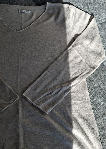 Bej V Yaka Uzun Kollu Kadın Triko - Görsel 3