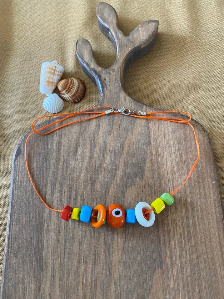 Uzun Renkli cam Boncuklu Kolye - Görsel 2