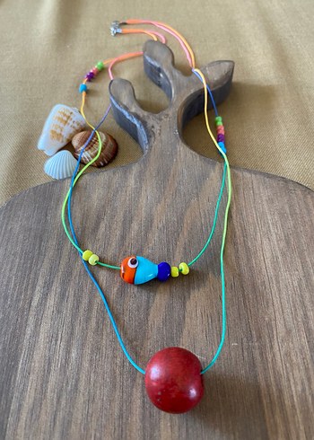 Uzun Renkli Boncuklu Kolye - Görsel 2