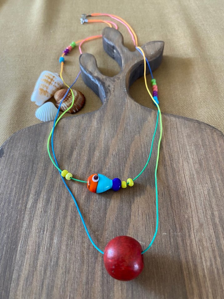 Uzun Renkli Boncuklu Kolye - Görsel 2