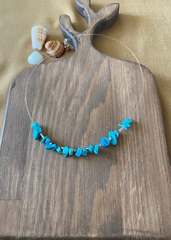 Turkuaz gerçek taş boncuk Mini Kolye - Görsel 2