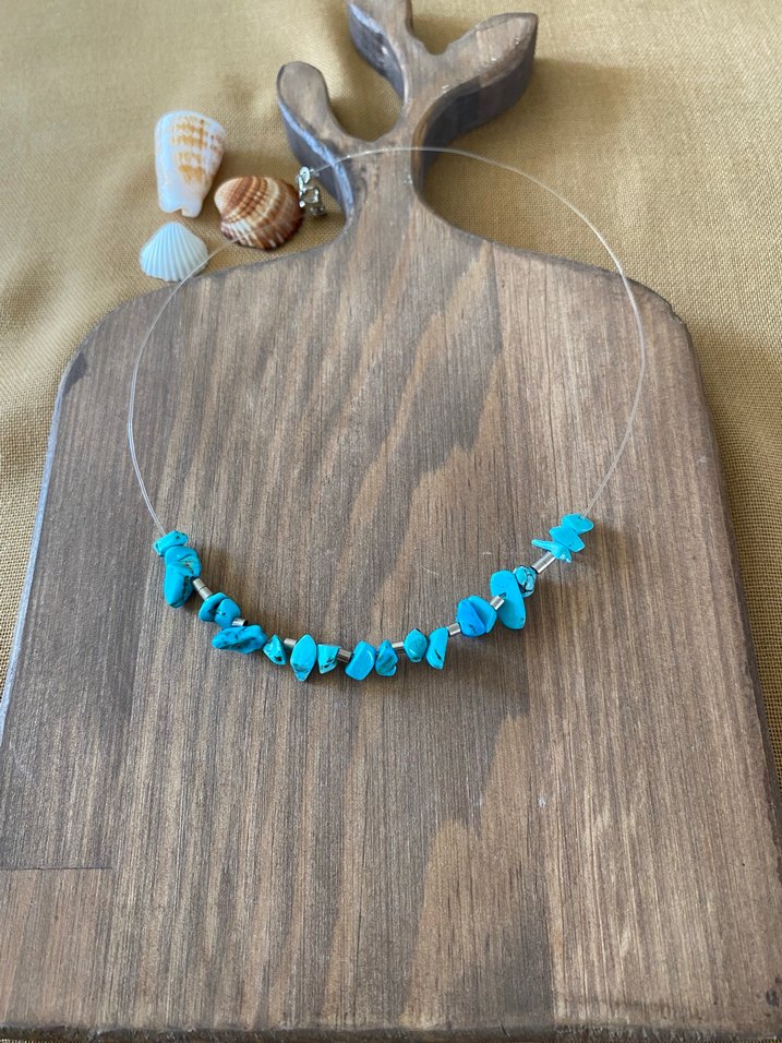 Turkuaz gerçek taş boncuk Mini Kolye - Görsel 2