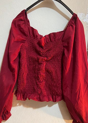 Kırmızı Deri Kemerli Mini Bluz - Görsel 6