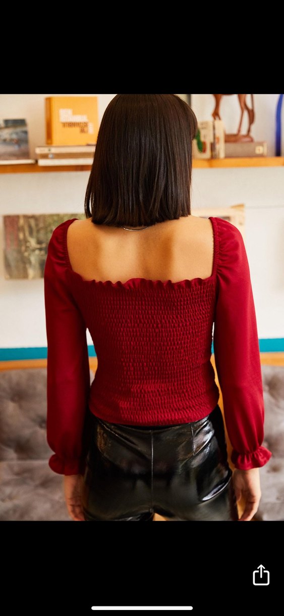 Kırmızı Deri Kemerli Mini Bluz - Görsel 2