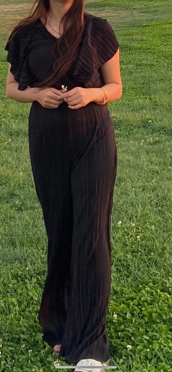 Kadın Siyah Piliseli Uzun Tulum - Görsel 3