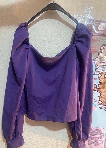 Mor Drapeli Uzun Kollu Kadın Bluz - Görsel 2