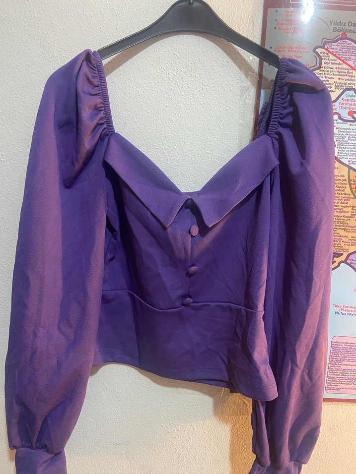 Mor Drapeli Uzun Kollu Kadın Bluz - Görsel 3