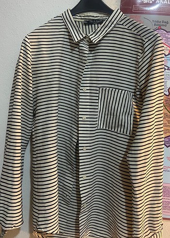 Düğmeli Çizgili Uzun Kollu Gömlek - Görsel 3