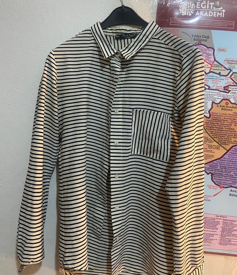 Düğmeli Çizgili Uzun Kollu Gömlek - Görsel 2