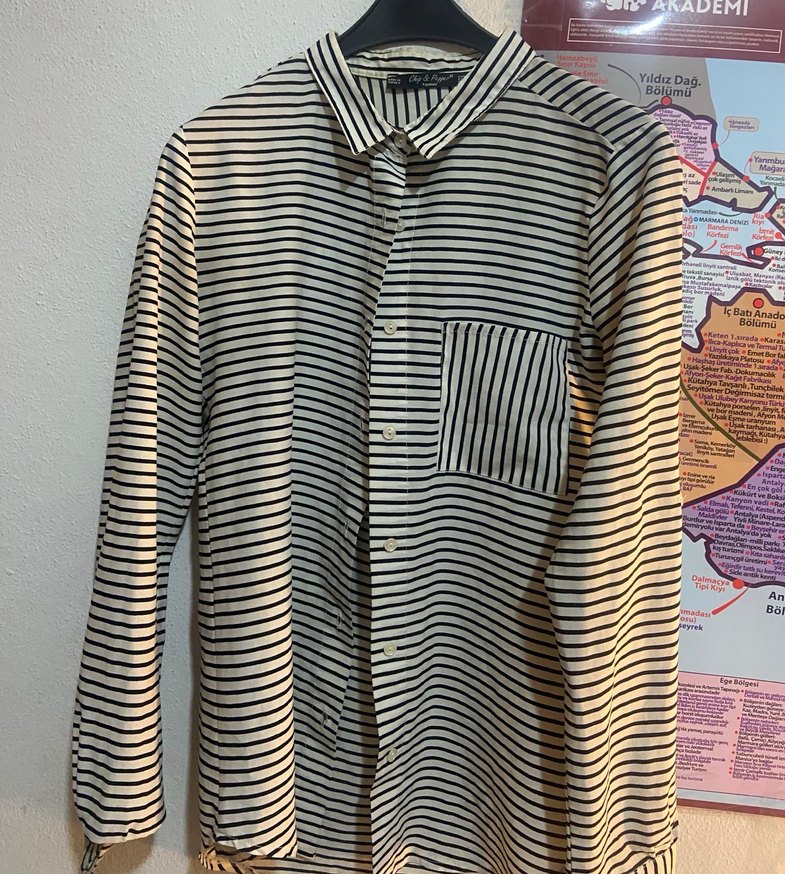 Düğmeli Çizgili Uzun Kollu Gömlek - Görsel 3