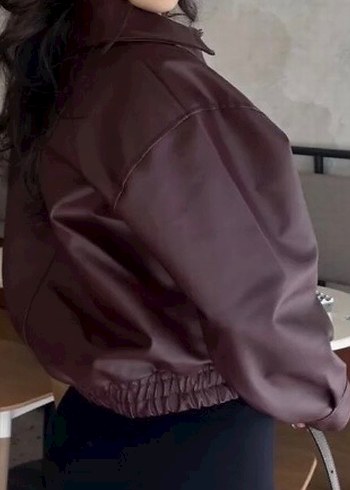 Kahverengi Deri Kadın Ceket - Görsel 3