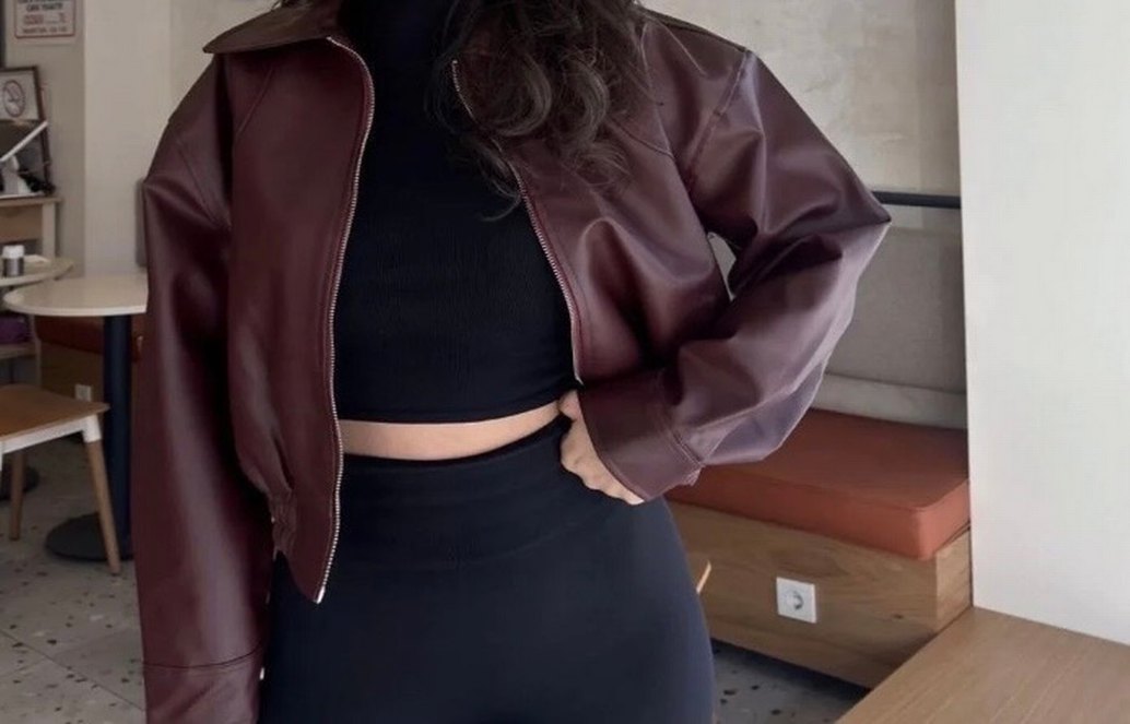 Kahverengi Deri Kadın Ceket - Görsel 2