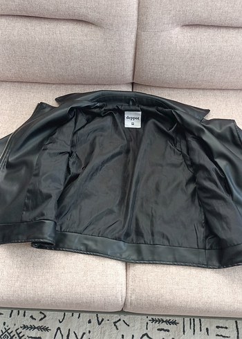 m Beden Siyah Deri Biker Ceket, Fermuarlı, İnce Kesim
