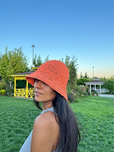 Beden pembe Renk El Yapımı Hasır Örme Bucket Şapka
