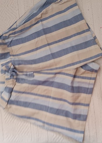 Bohem Gri Bej Keten Mini Pilili Kadın Pantolon
