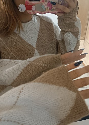 Bej Ekose Desenli Balıkçı Yaka Triko Kazak - Görsel 2