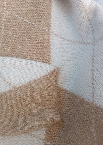 Bej Ekose Desenli Balıkçı Yaka Triko Kazak - Görsel 6