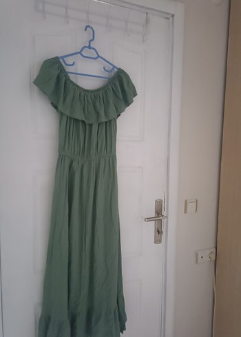 Salaş Kesim, Fırfırlı Uzun Yeşil Elbise - Görsel 5