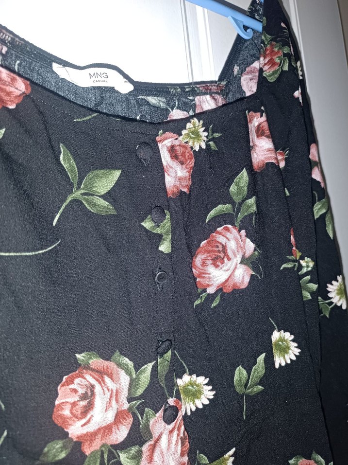 Çiçek Desenli Siyah Mini  Elbise - Görsel 3