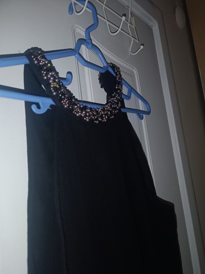 Siyah Yüksek Yakalı Mini Siyah Elbise - Görsel 3