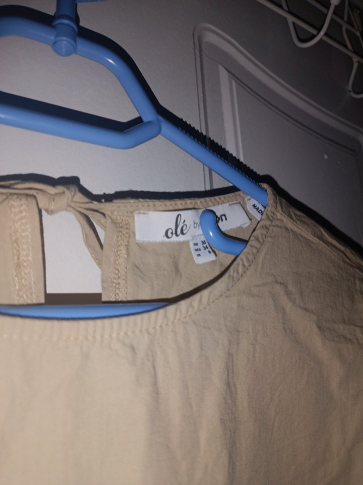 Bej Keten Midi Elbise, Kısa Kollu, Salaş Kesim - Görsel 2