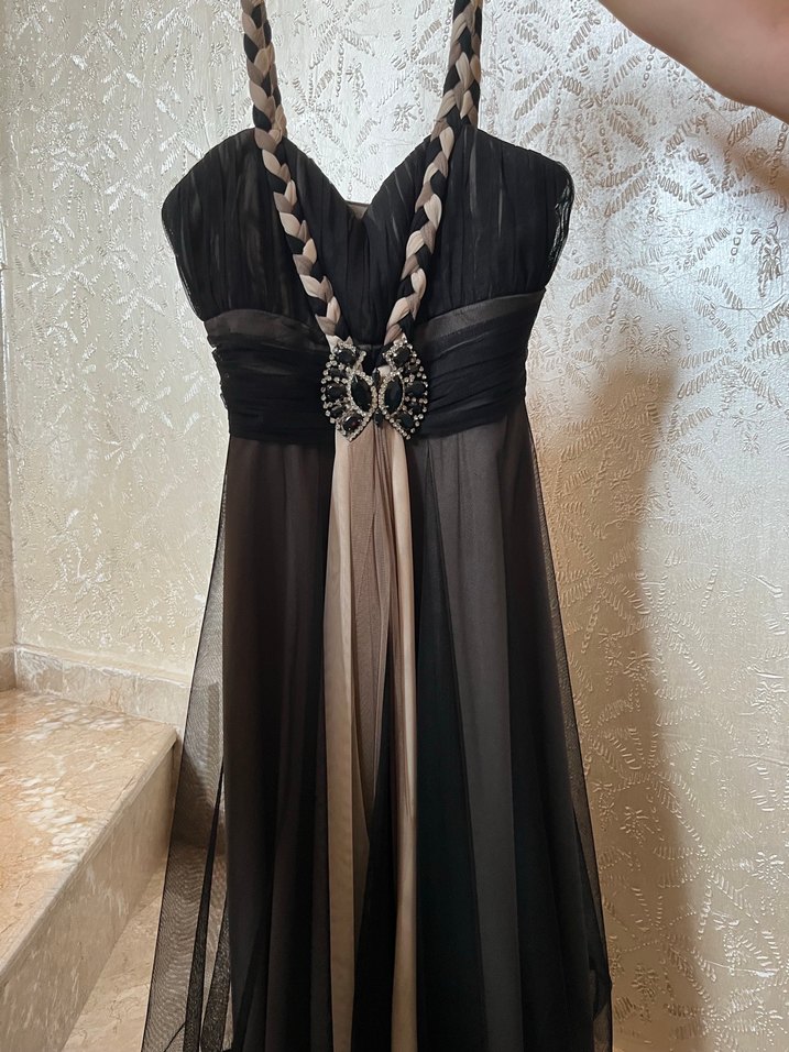 Uzun Siyah Straplez Gotik Abiye Elbise - Görsel 2