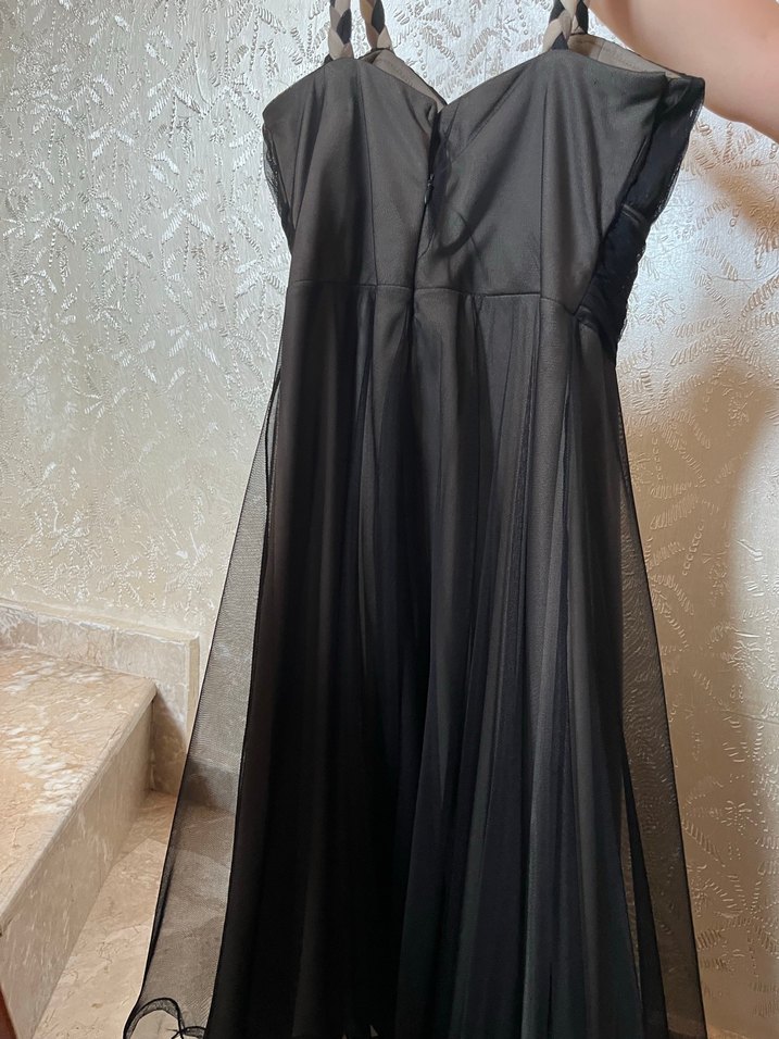 Uzun Siyah Straplez Gotik Abiye Elbise - Görsel 3
