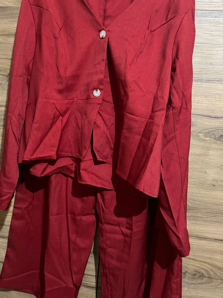 Kırmızı Kadın Uzun Takım Elbise - Görsel 3