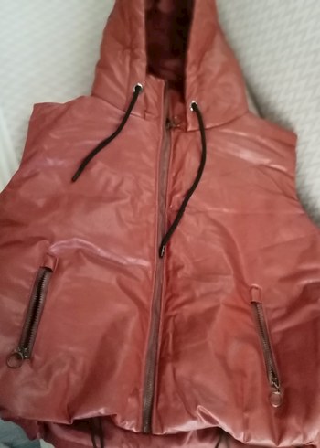 xl Beden bordo Renk Bordo Deri Kapüşonlu Fermuarlı Kadın Yelek