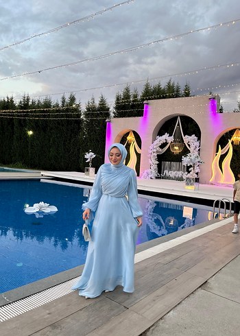 38 Beden Mavi Uzun Bohem Elbise