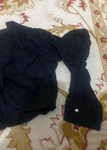 s Beden Siyah Drapeli Uzun Kollu Salaş Bluz