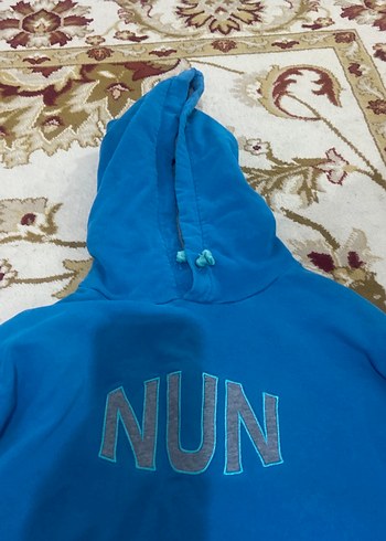 s Beden mavi Renk Mavi Kapüşonlu Kadın Sweatshirt NUN Nakışlı