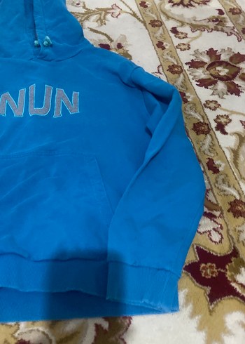 s Beden Mavi Kapüşonlu Kadın Sweatshirt NUN Nakışlı
