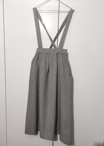 Gri Keten Pilili  Midi Etek - Görsel 2