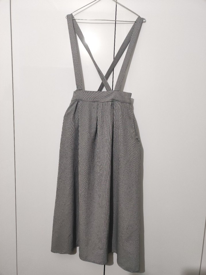 Gri Keten Pilili  Midi Etek - Görsel 2