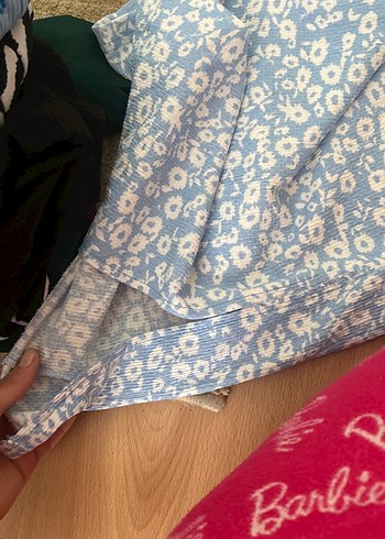 Mavi Çiçek Desenli Bohem Midi Elbise - Görsel 2