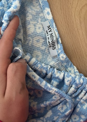 Mavi Çiçek Desenli Bohem Midi Elbise - Görsel 4