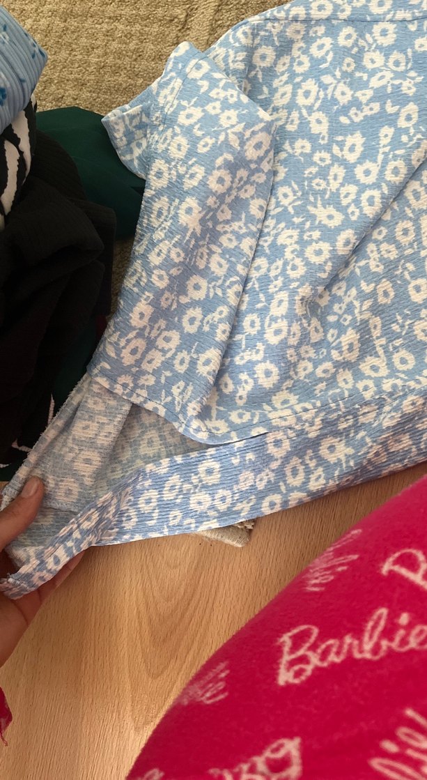 Mavi Çiçek Desenli Bohem Midi Elbise - Görsel 2