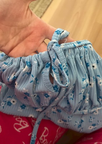 Mavi Çiçek Desenli Uzun Askılı Elbise - Görsel 4