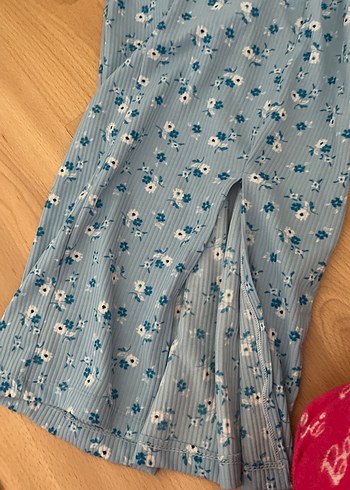 Mavi Çiçek Desenli Uzun Askılı Elbise - Görsel 2