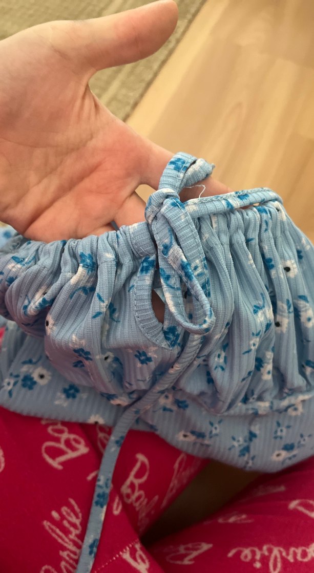 Mavi Çiçek Desenli Uzun Askılı Elbise - Görsel 4