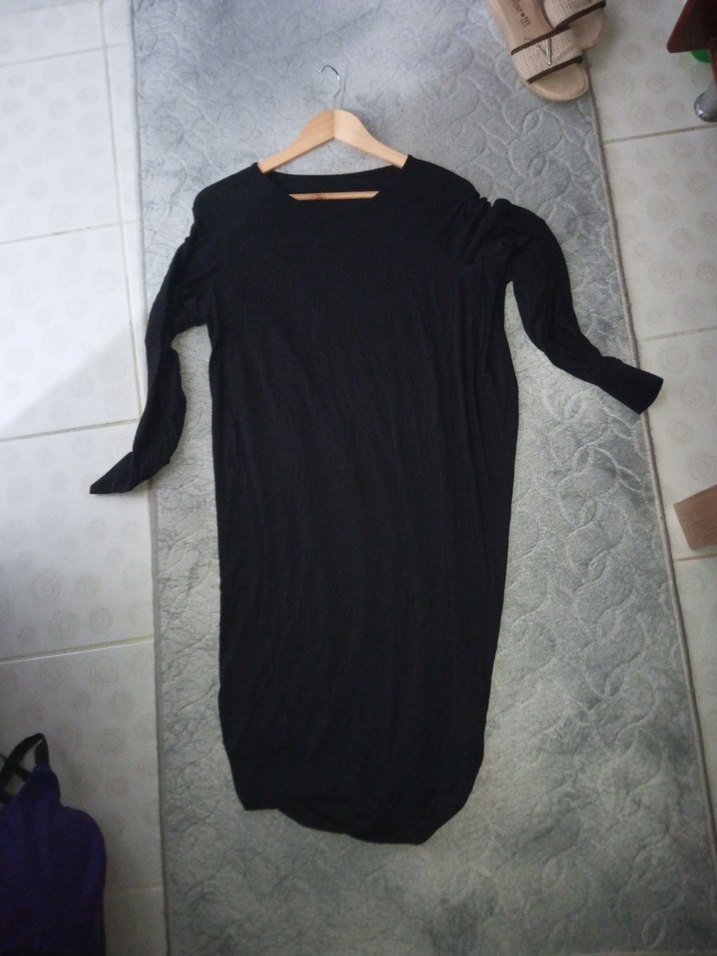 Siyah Uzun Kollu Salaş Keten Tunik - Görsel 2