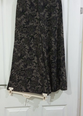 Bohem Desenli Uzun Gri Kadın pantolon - Görsel 2