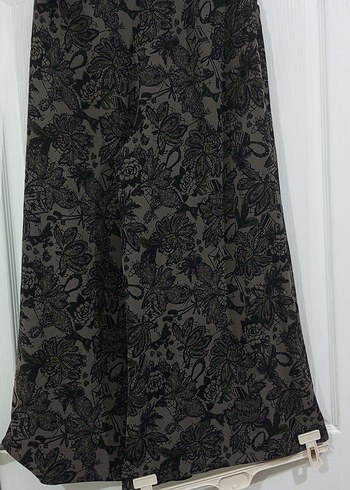 Bohem Desenli Uzun Gri Kadın pantolon - Görsel 4