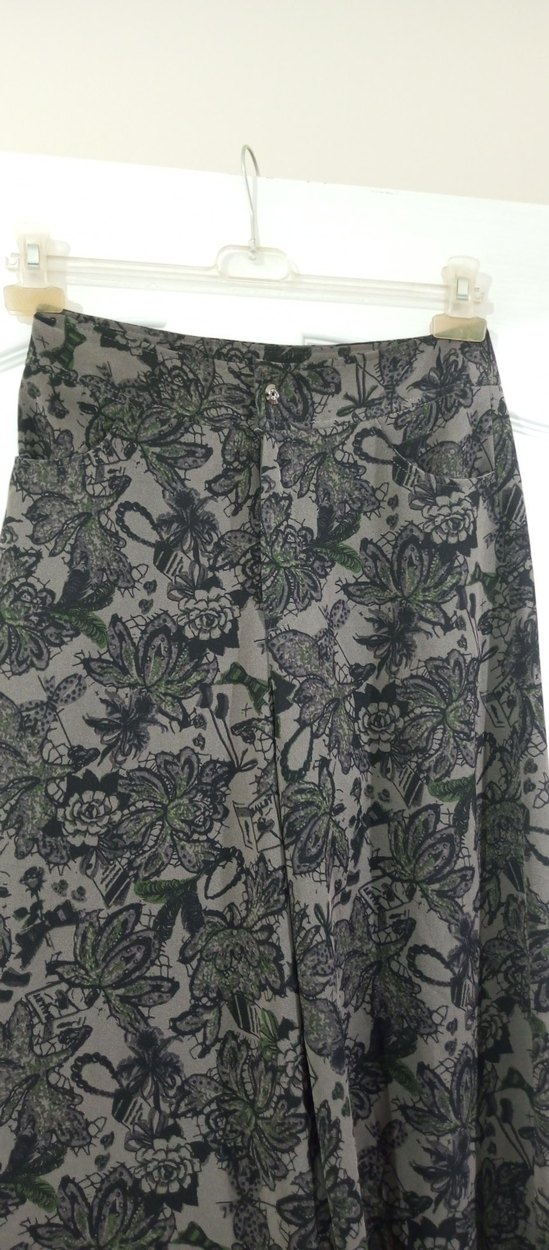 Bohem Desenli Uzun Gri Kadın pantolon - Görsel 3