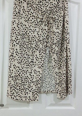 Bağcıklı Salaş uzun i Etek Beyaz Gri - Görsel 2